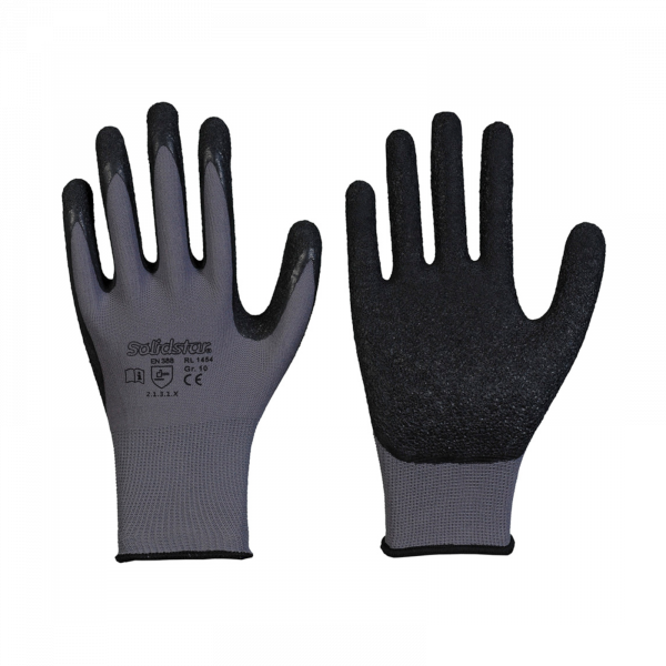 Solidstar Nylon Feinstrick Handschuh grau mit schwarzer Latex-Beschichtung RL 1454 | Gr&ouml;&szlig;e: